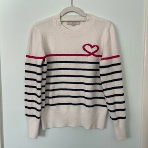 LOFT Women's Striped Sweater with Heart - Cream, Dark Navy, and Red Size M